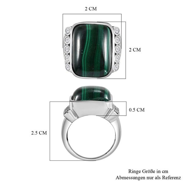 Malachit, Wei&szlig;er Zirkon Ring, Edelstahl (Gr&ouml;&szlig;e 16.00) ca. 19.32 ct image number 7