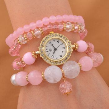 4er Set STRADA - Uhr mit Rosa Kristall Armb&auml;nder