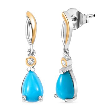 D'Joy AA Sleeping Beauty T&uuml;rkis, Wei&szlig;er Zirkon Ohrringe 925 Silber platiniert und vergoldet ca. 1.53 ct