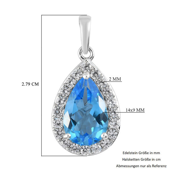 Schweizer Blautopas und Zirkon Halo-Anhänger, 925 Silber platiniert ca. 5,17 ct image number 6