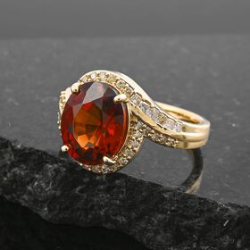 LUXORO zertifiziert und geprüft AAA Honig Granat und Diamant Ring in 417 Gold - 5,25 ct.