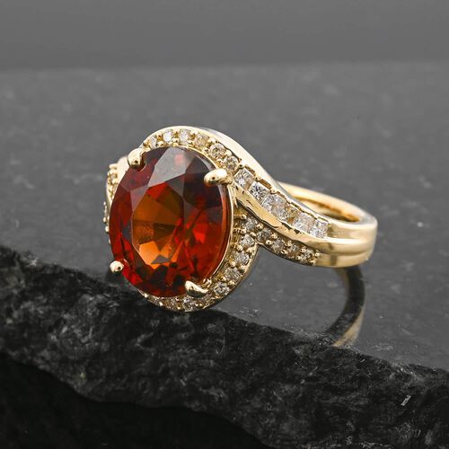 LUXORO zertifiziert und geprüft AAA Honig Granat und Diamant Ring in 417 Gold - 5,25 ct. image number 1