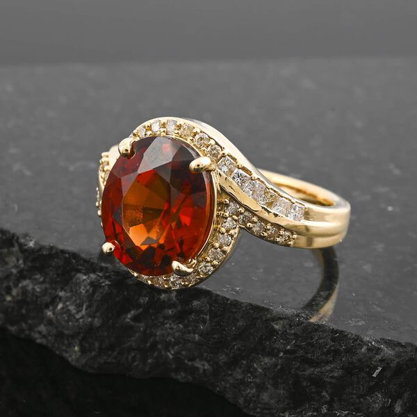 LUXORO zertifiziert und geprüft AAA Honig Granat und Diamant Ring in 417 Gold - 5,25 ct. image number 1