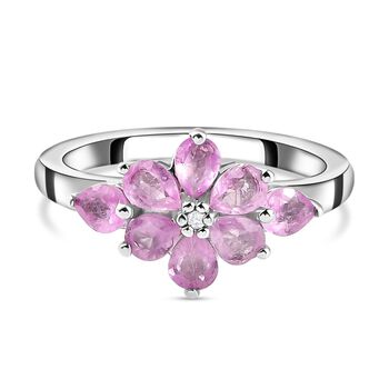 Ilakaka Rosa Saphir (Fissure gef&uuml;llt) und wei&szlig;er Zirkon-Ring, 925 Silber platiniert (Gr&ouml;&szlig;e 19.00) ca. 1.65 ct