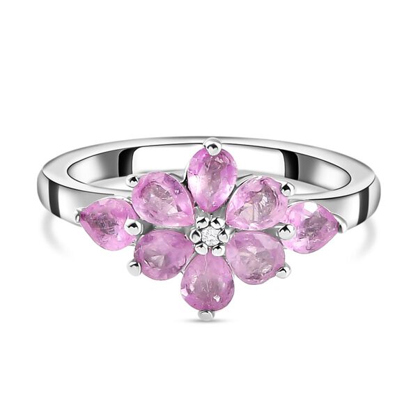 Ilakaka Rosa Saphir (Fissure gef&uuml;llt) und wei&szlig;er Zirkon-Ring, 925 Silber platiniert (Gr&ouml;&szlig;e 19.00) ca. 1.65 ct