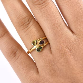 D joy Mehrfarbiger-Turmalin Ring 925 Silber 750 Gelb Vergoldet (Gr&ouml;&szlig;e 20.00) ca. 0.60 ct