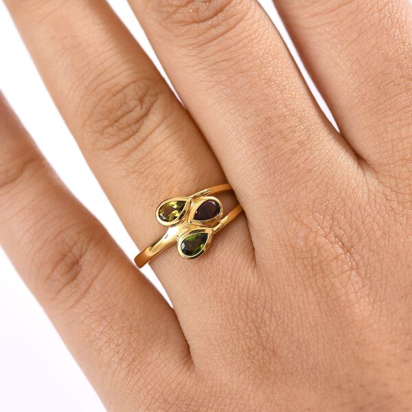 D joy Mehrfarbiger-Turmalin Ring 925 Silber 750 Gelb Vergoldet (Gr&ouml;&szlig;e 19.00) ca. 0.60 ct image number 3