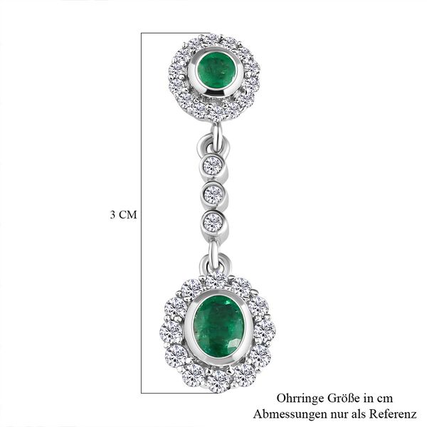 Kagem sambischer Smaragd und Zirkon-Halo-Ohrh&auml;nger, 925 Silber platiniert, 2,19 ct. image number 6