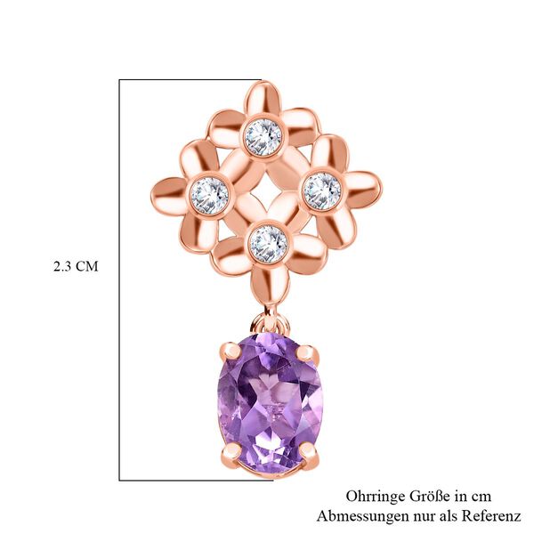 D'Joy AAA Rose De France Amethyst, Wei&szlig;er Zirkon Ohrringe 925 Silber 750 ros&eacute;vergoldet ca. 2.89 ct image number 6