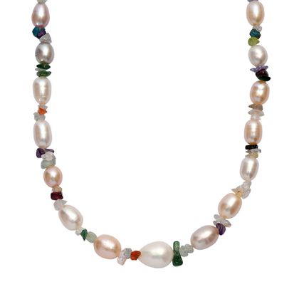 Mehrfarbige S&uuml;&szlig;wasser Perle, Mehrfarbig Edelsteine Halskette ca. 45 cm+ 5 cm Extender, 925 Silber rhodiniert