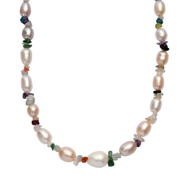 Mehrfarbige S&uuml;&szlig;wasserperle und Multi-Edelstein-Halskette, 45cm