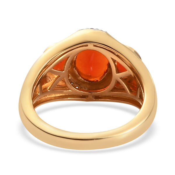 Mexikanischer Kirschfeuer-Opal und Zirkon-Ring, 925 Silber Gelbgold Vermeil  ca. 1,60 ct image number 6