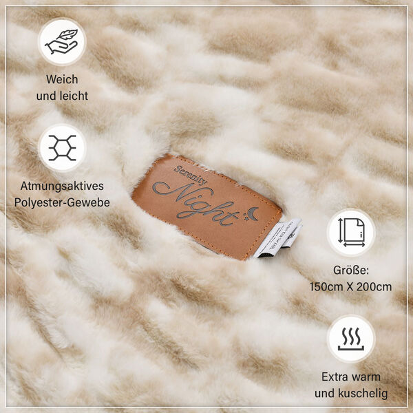 Serenity Night: Exklusive Luxusdecke aus Kunst- und Sherpa-Fell - 150x200 cm, Khaki image number 4