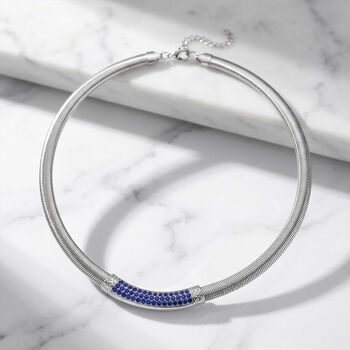 Blaue Kristall 50+5cm Halskette in Silberton