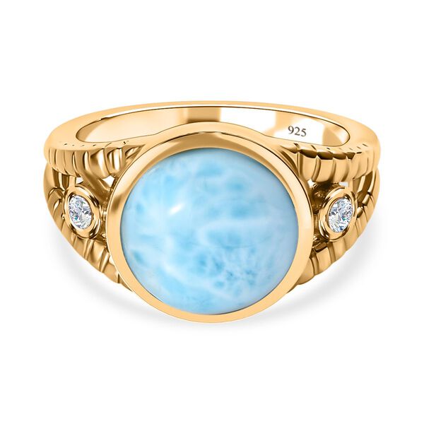 Larimar, wei&szlig;er Zirkon Ring, 925 Silber vergoldet, (Gr&ouml;&szlig;e 17.00), ca. 6.13 ct