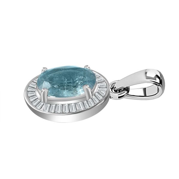 AA Aqua Kyanit, Wei&szlig;er Diamant Anh&auml;nger 925 Silber rhodiniert ca. 1,65 ct. image number 4