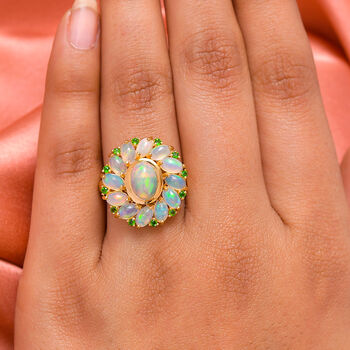 Nat&uuml;rlicher, &auml;thiopischer Opal und Chromdiopsid-Ring, 925 Silber vergoldet  ca. 2,97 ct