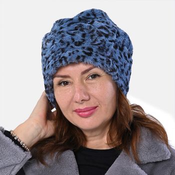 2 in 1 Infinity Schal und M&uuml;tze, Leopardenmuster, Blau