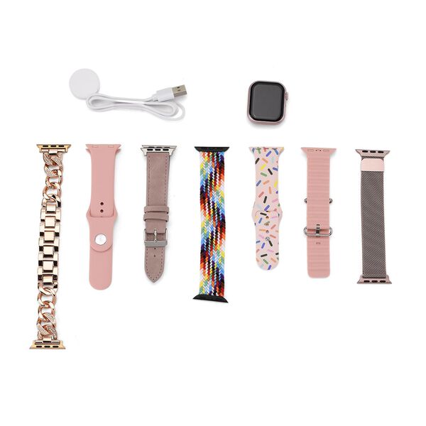 Smartwatch HW mini 2 1,75 Zoll Rosé, Set mit 7 Wechselarmbändern inklusive kristallbesetztem Armband, IP67, Bluetooth 5.2, kabelloses Laden

, Rosa image number 8