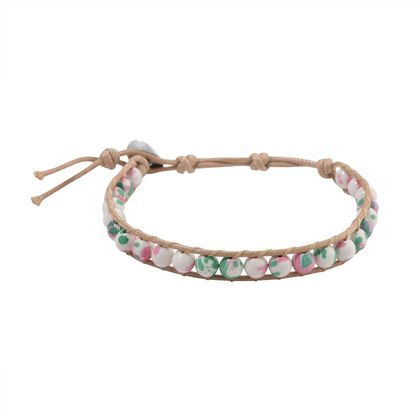 Mehrfarbiger Regenblumen-Yuhua-Quarzit Armband, flexibel (ca. 18 - 23 cm), ca. 35.00 ct