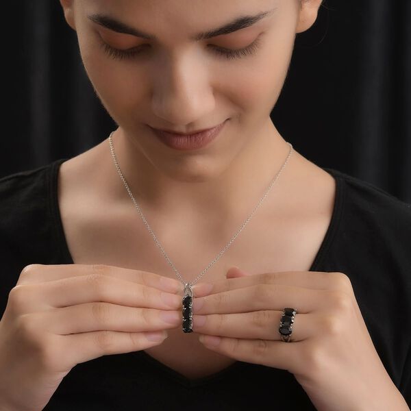 2er Set - Schwarzer Spinell Anh&auml;nger mit Kette und Ring, Edelstahl ca. 10.12 ct image number 3