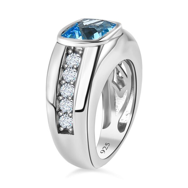 AA Elektrischer Blau Topas, wei&szlig;er Zirkon Ring, 925 Silber platiniert (Gr&ouml;&szlig;e 17.00) ca. 4.74 ct image number 5