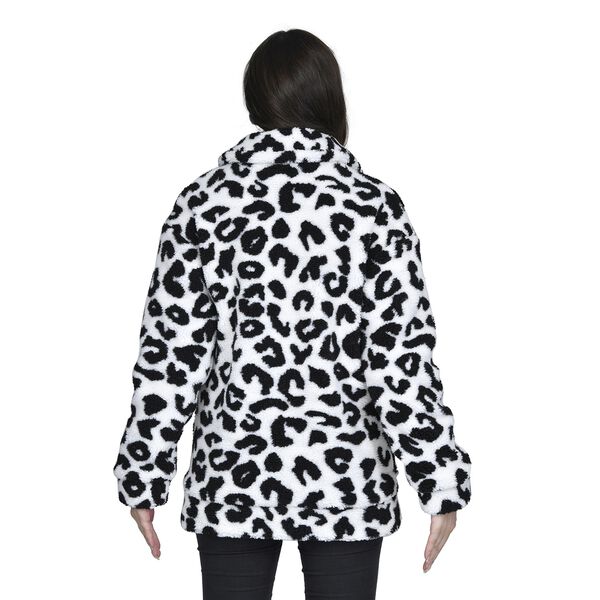 TAMSY - Kunstfell Jacke mit Rei&szlig;verschluss, Schneeleopard Muster, Gr&ouml;&szlig;e M 102x76x58 cm, Schwarz und Wei&szlig; image number 2