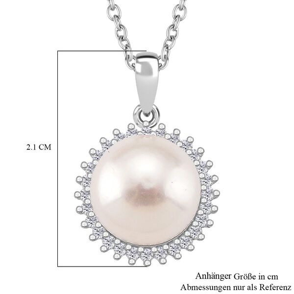 Weiße Süßwasser Perle und Zirkonia Anhänger mit 50cm Kette image number 5