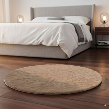 Weicher Langflor Teppich in Wolkenform mit Schaumstoffunterlage, Rund, 120cm, Beige