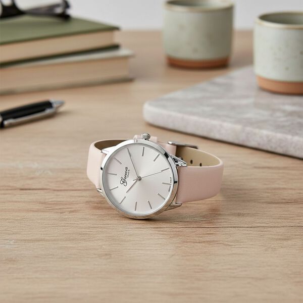 GENOA TIME V2 - Quarzuhr mit japanischem PC21S Werk, wei&szlig;em Zifferblatt und wei&szlig;em Lederarmband, Edelstahl Geh&auml;use, 3 ATM wasserdicht image number 2