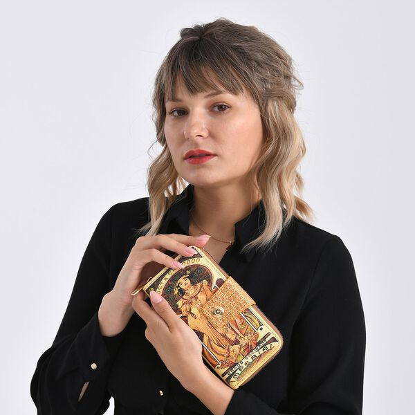 Langportemonnaie, RFID-Schutz, 19x4x9cm, Gold Multicolor, Alphonse-Mucha-Motiv. image number 3
