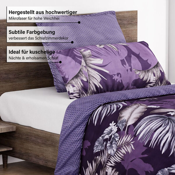 6-tlg. Bettwäsche-Garnitur mit doppelseitigem Druck, Exotische Pflanzen, dunkellila image number 5