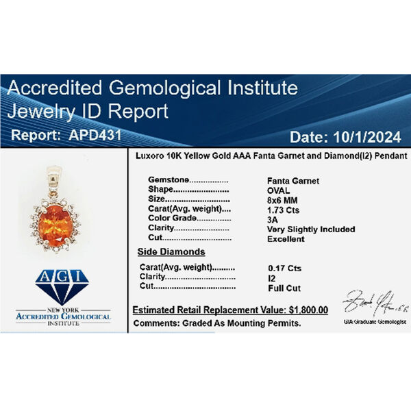 LUXORO zertifiziert und geprüft AAA Fanta Granat und Diamant Halo Anhänger in 417 Gold - 1,90 ct. image number 5