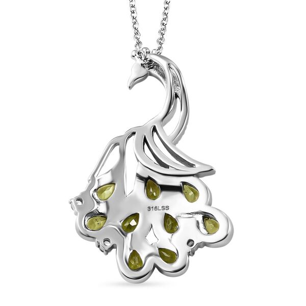 Natürliche Peridot, weißer Zirkon Anhänger mit Kette, Edelstahl, ca. 4.31 ct image number 5