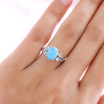 Amerikanischer, Nat&uuml;rlicher Sleeping Beauty T&uuml;rkis und wei&szlig;er Zirkon-Ring, 925 Silber platiniert  ca. 2,50 ct