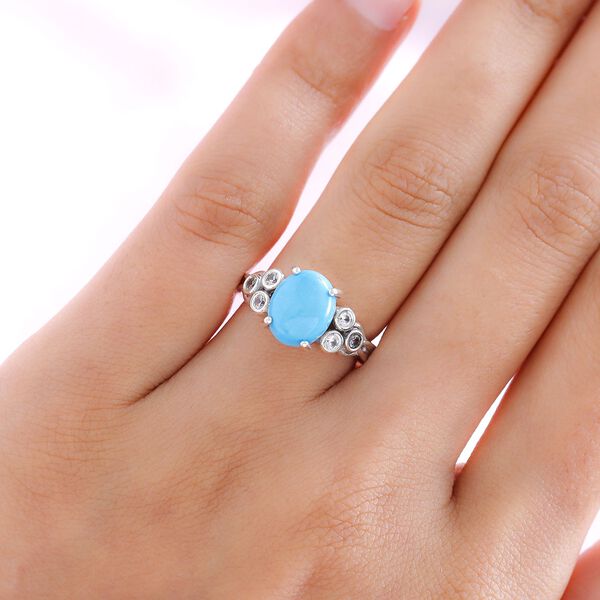 Amerikanischer, Nat&uuml;rlicher Sleeping Beauty T&uuml;rkis und wei&szlig;er Zirkon-Ring, 925 Silber platiniert  ca. 2,50 ct image number 3