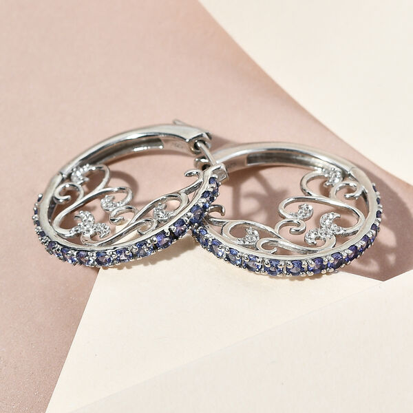 Tansanit und Zirkon-Creolen, 925 Silber platiniert ca. 2,66 ct image number 2