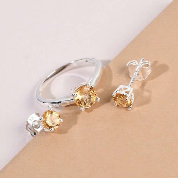 2er - Set Citrin Solit&auml;r-Ring und Ohrstecker, 925 Silber ca. 1,68 ct image number 2