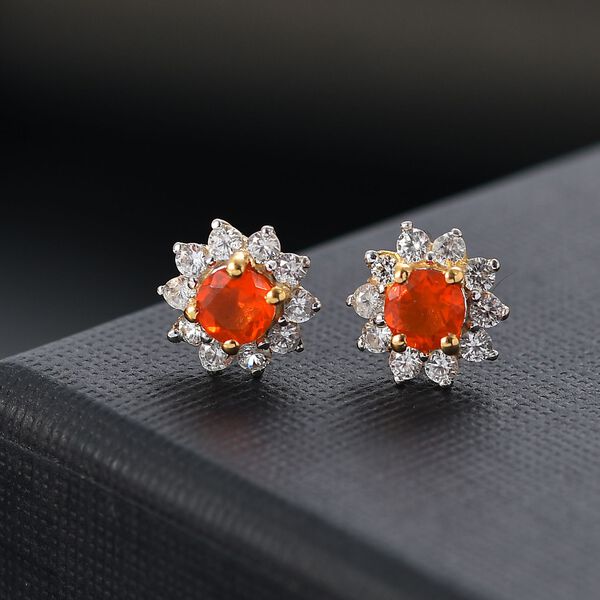 AAA Mexikanischer purpurroter Feueropal und Zirkon Ohrringe - 1 ct. image number 2