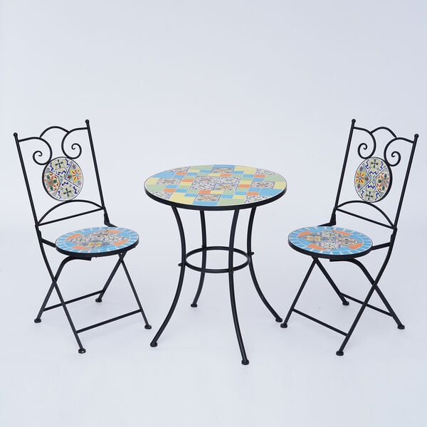 3er-Set - Mosaik-Tisch und 2 Mosaik-Stühle, Mehrfarbig  image number 0