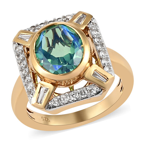 Pfau Triplett Quarz und Zirkon Ring 925 Silber vergoldet image number 4