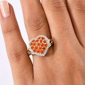 D'Joy AA Salamanca Feueropal, Weißer Zirkon Ring 925 Silber Rhodiniert und 750 Gelbgold Vermeil (Größe 19.00) ca. 1,22 ct