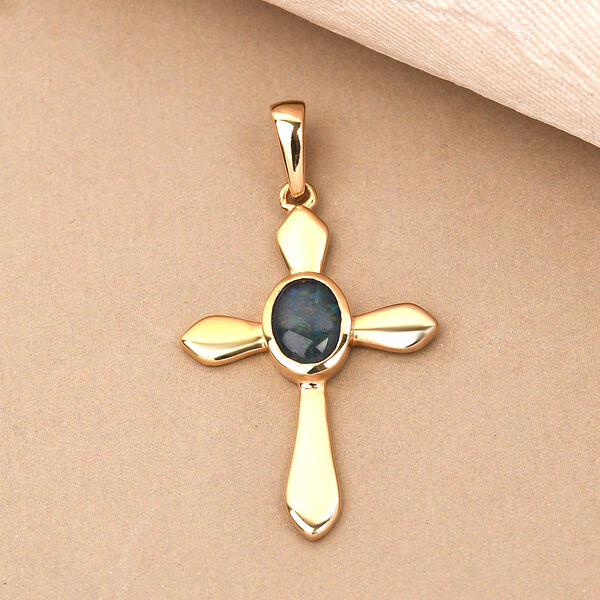 Boulder Opal Triplett Solitär-Kreuz-Anhänger in Silber image number 3