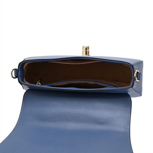 GRAND PELLE Umh&auml;ngetasche aus echtem Leder, Florale Gitterstickerei, mit Tragegriff und Schulterriemen, 23&times;9&times;13 cm, Blau image number 5