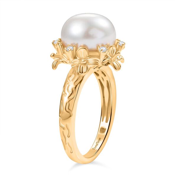 S&uuml;&szlig;wasser Perle, Wei&szlig;er Zirkon Ring, Messing, ca. 9.5 mm, (Gr&ouml;&szlig;e 17.00) image number 5