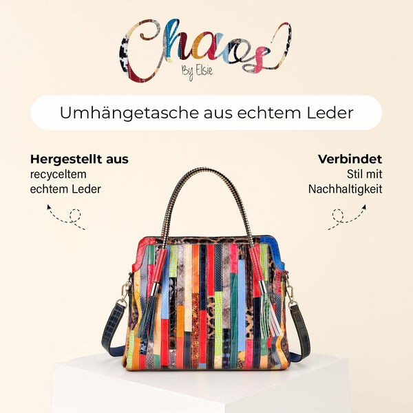 Chaos by Elsie Crossbody-Tasche aus echtem Leder, Multicolor mit glänzender Krokoprägung im Streifenmuster, RFID-Schutz und Mini-Taschenlampe, 42x12x36 cm image number 2