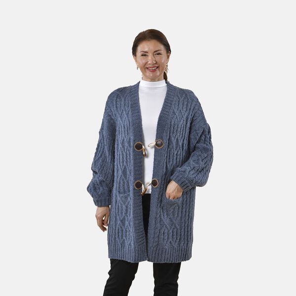 Lange Strickjacke mit Schlaufe, 87x44x60, Blau image number 3