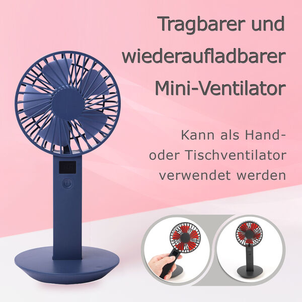 Mini-Ventilator mit 5 Lüfterflügeln und USB-Kabel, Blau image number 2