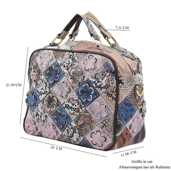 Chaos by Elsie: Patchwork Crossbody Tasche aus 100% echtem Leder mit RFID Schutz, Gr&ouml;&szlig;e 26x12x22 cm, blau image number 7