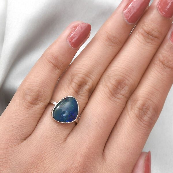 Boulder Opal Triplett Ring 925 Silber Platin-&Uuml;berzug image number 3